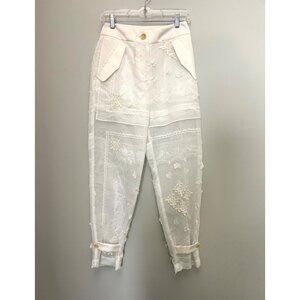 Sacai Womens Embroidered Sheer Lace Pants With Button Details Size 1 White